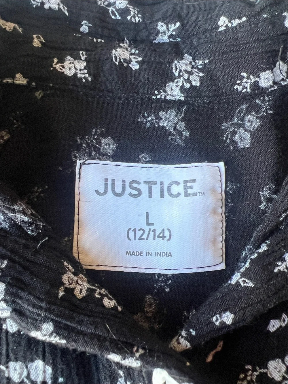 Justice Black Floral Button-Front Tie-Hem Shirt